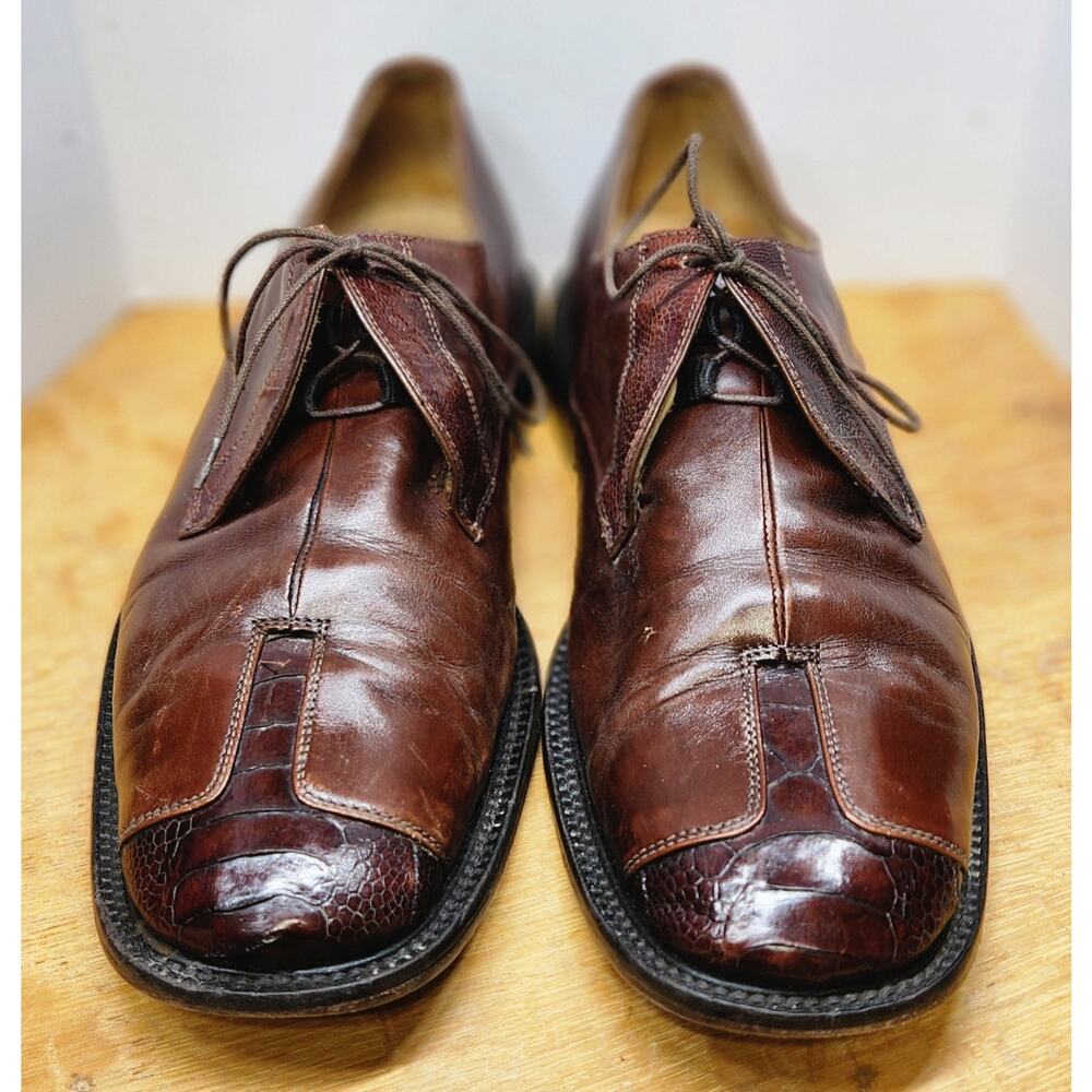 VTG Belvedere Florence Italy Men Hand Made Size 10M Brown Genuine Ostrich